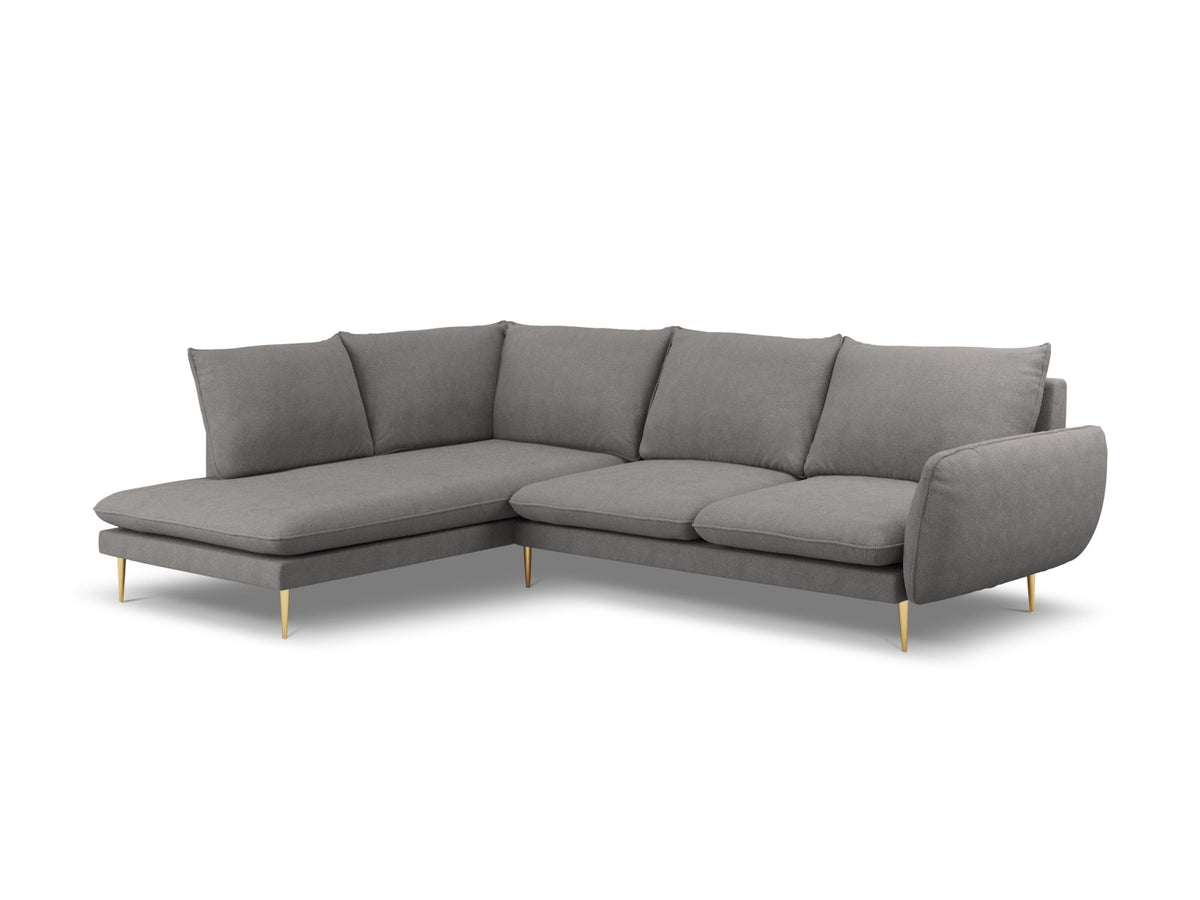 Vienna Ecksofa links 6 Sitzer 185cm in Dark Grey/Gold-Positano präsentiert im Onlineshop von KAQTU Design AG. Ecksofa links ist von Cosmopolitan Design