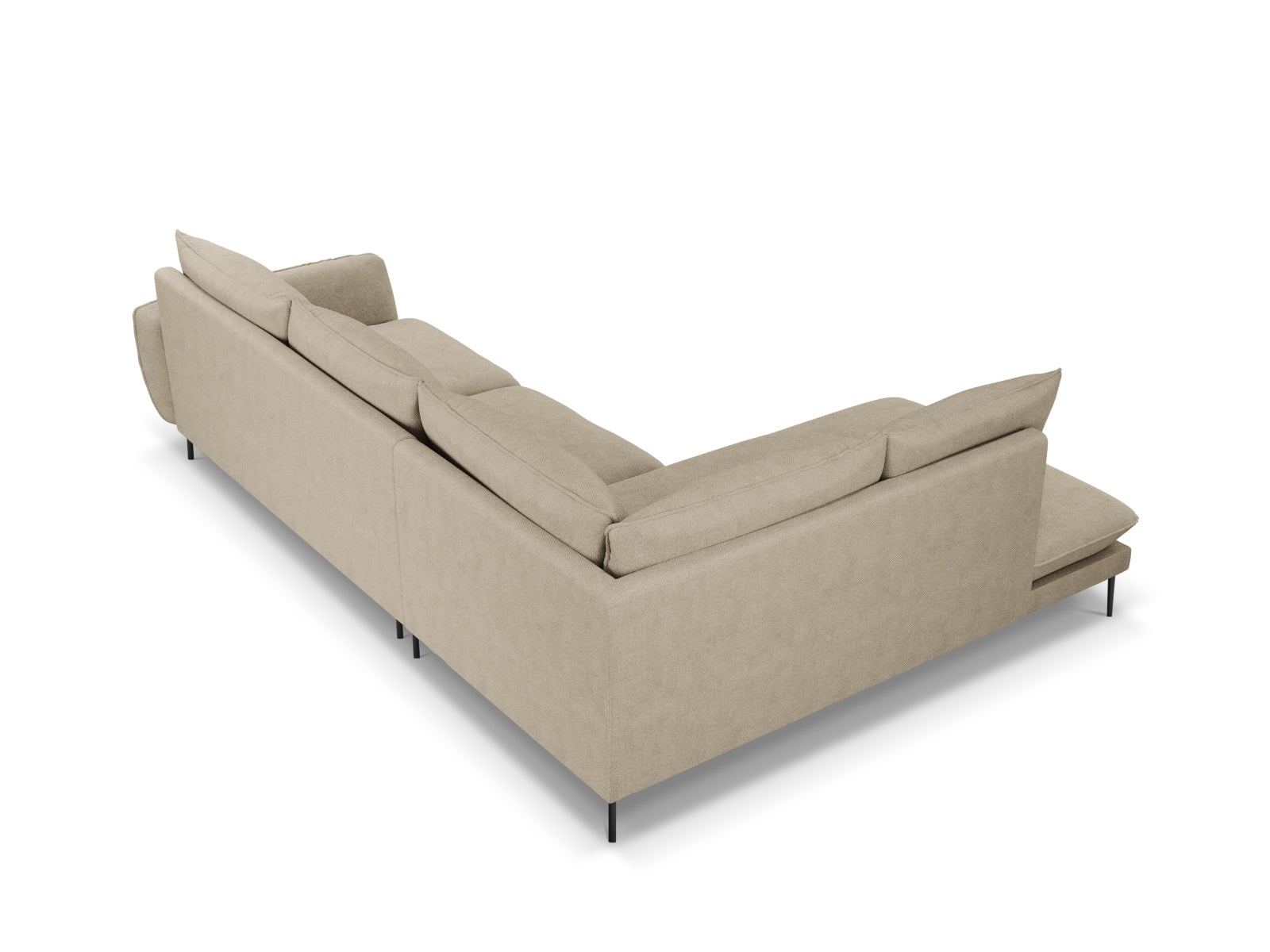 Elegantes, beiges Ecksofa mit schwarzem Akzent, 6-Sitzer, 185 cm, perfekt für stilvolle Wohnzimmer von Cosmopolitan Design.