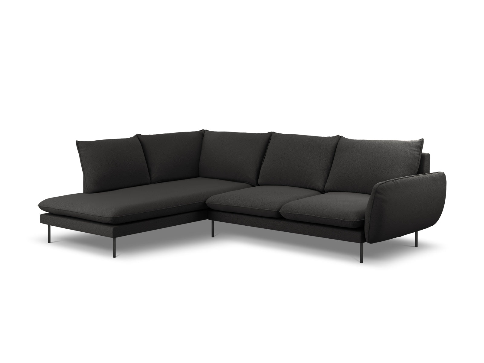 Vienna Boucle Ecksofa links 6 Sitzer 185cm in Black/Schwarz-Ascot präsentiert im Onlineshop von KAQTU Design AG. Ecksofa links ist von Cosmopolitan Design