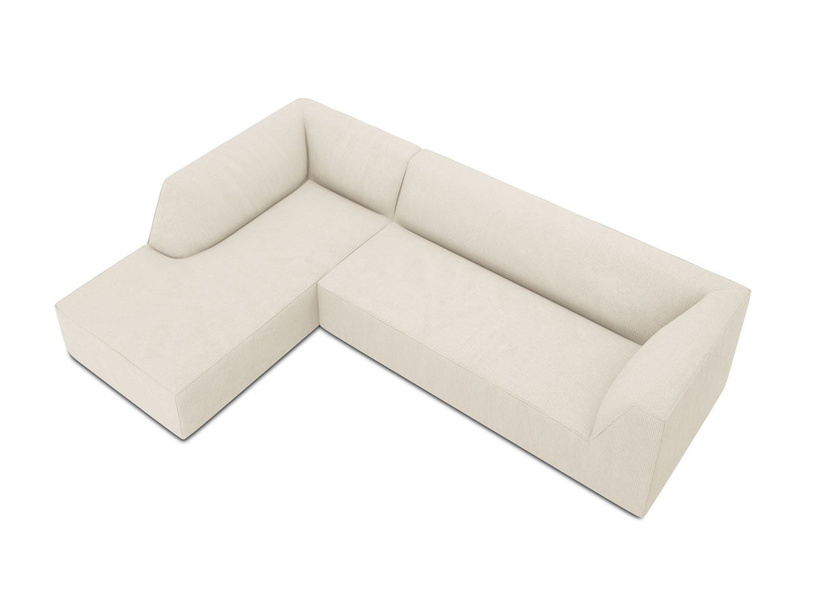 Modulares Ecksofa Siena links, 4-Sitzer, Light Beige-Scala Stoff, Massivholzrahmen, schwarze Kunststoffbeine, Sitzhöhe 40 cm.