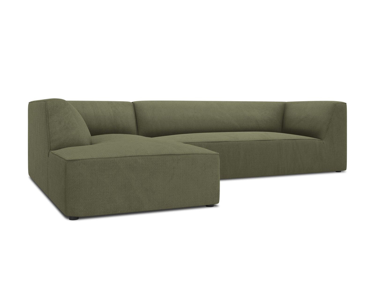 Modulares Ecksofa Siena links, 4-Sitzer, Light Beige-Scala Stoff, Massivholzrahmen, schwarze Kunststoffbeine, Sitzhöhe 40 cm.