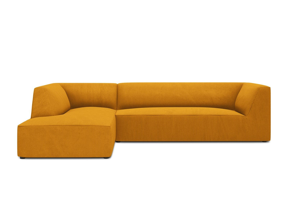 Modulares Ecksofa Siena links, 4-Sitzer, Light Beige-Scala Stoff, Massivholzrahmen, schwarze Kunststoffbeine, Sitzhöhe 40 cm.