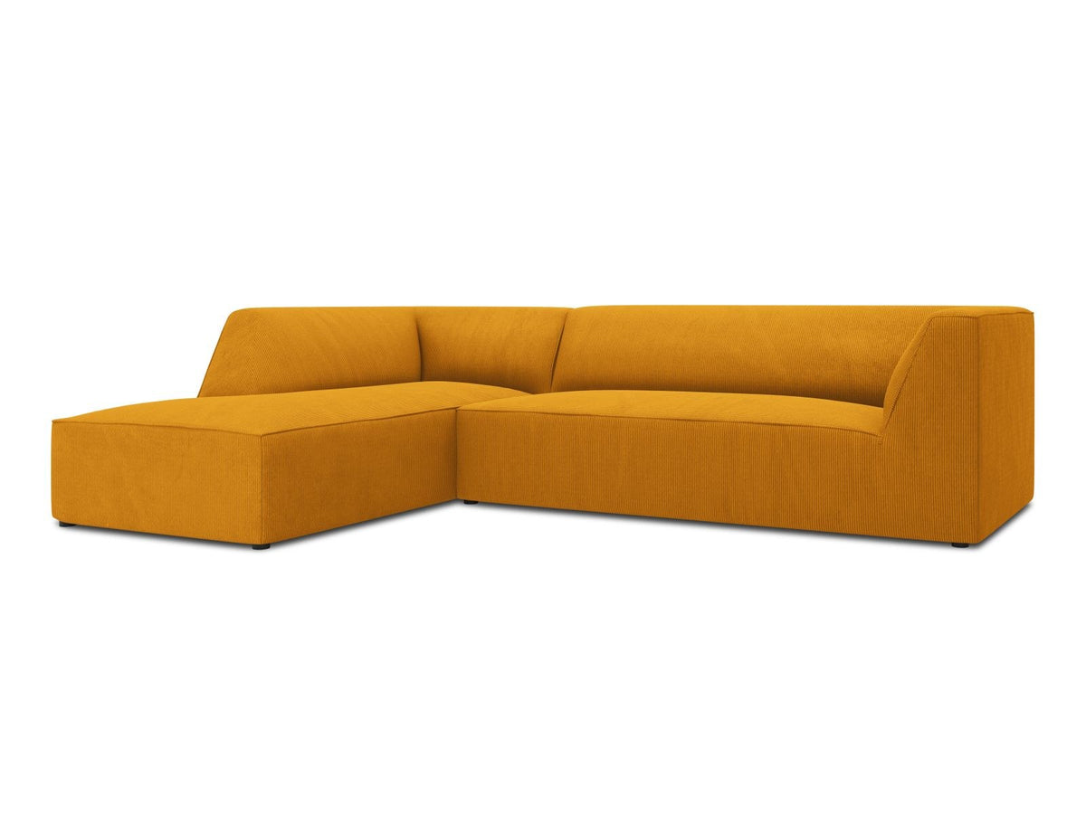 Modulares Ecksofa Siena links, 4-Sitzer, Light Beige-Scala Stoff, Massivholzrahmen, schwarze Kunststoffbeine, Sitzhöhe 40 cm.
