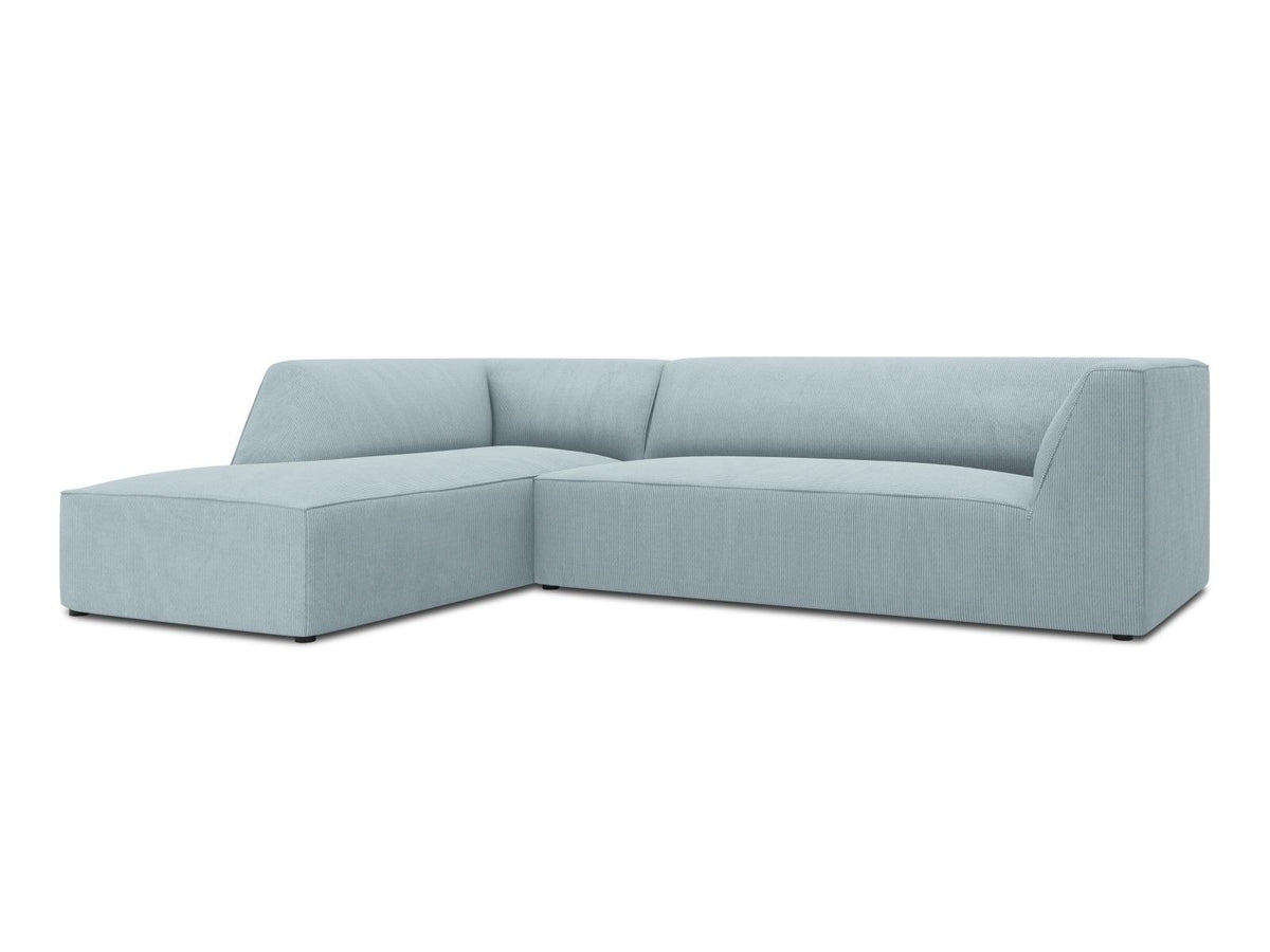Modulares Ecksofa Siena links, 4-Sitzer, Light Beige-Scala Stoff, Massivholzrahmen, schwarze Kunststoffbeine, Sitzhöhe 40 cm.