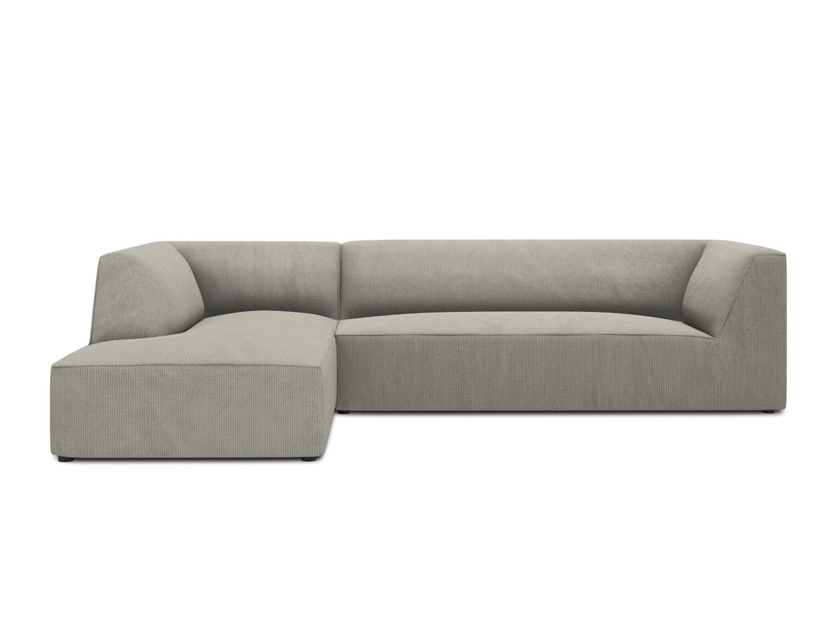 Modulares Ecksofa Siena links, 4-Sitzer, Light Beige-Scala Stoff, Massivholzrahmen, schwarze Kunststoffbeine, Sitzhöhe 40 cm.