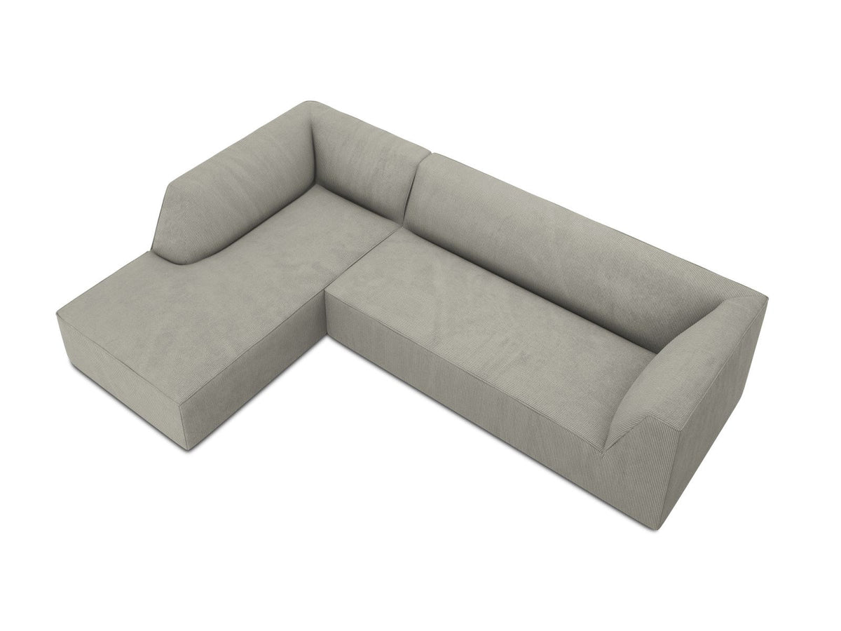 Modulares Ecksofa Siena links, 4-Sitzer, Light Beige-Scala Stoff, Massivholzrahmen, schwarze Kunststoffbeine, Sitzhöhe 40 cm.