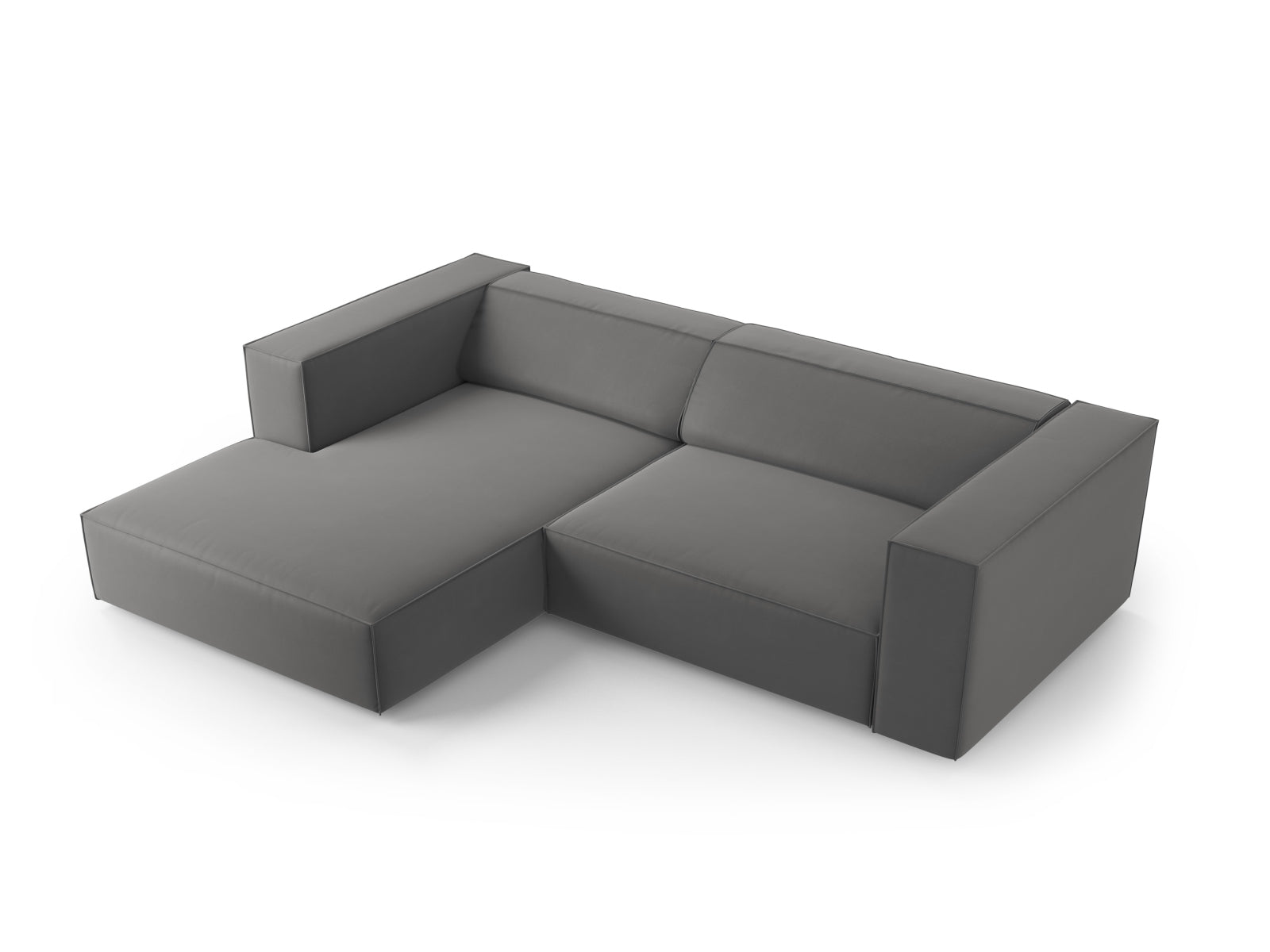 Entdecken Sie das stilvolle Arendal Velour Ecksofa links von Cosmopolitan Design. Ideal für Ihr modernes Wohnzimmer, vereint es Komfort und Eleganz.