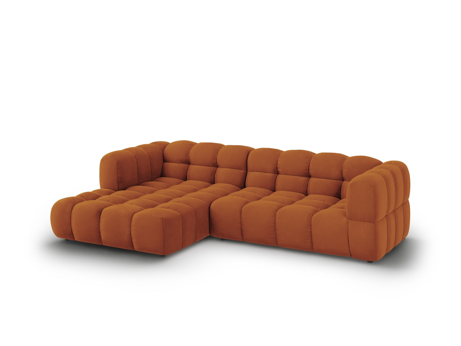 Elegantes modulares Ecksofa in warmem Terracotta, linksseitig, aus luxuriösem Sky Velour für stilvolle Wohnräume.