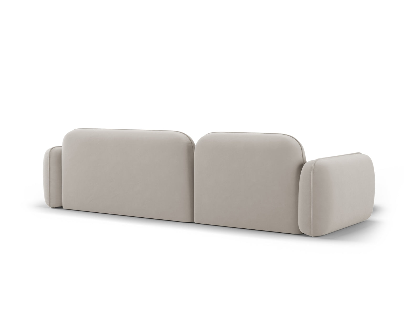 Modulares Sydney Velour Ecksofa in sanftem Beige, linksseitig, vereint modernes Design mit hohem Sitzkomfort für gesellige Runden.