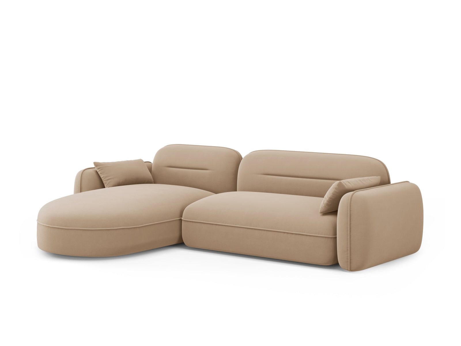 Elegantes, modulares 4-Sitzer Ecksofa Sydney in luxuriösem Velours, linksseitig, in stilvollem Sand-Casino für einladende Wohnräume.
