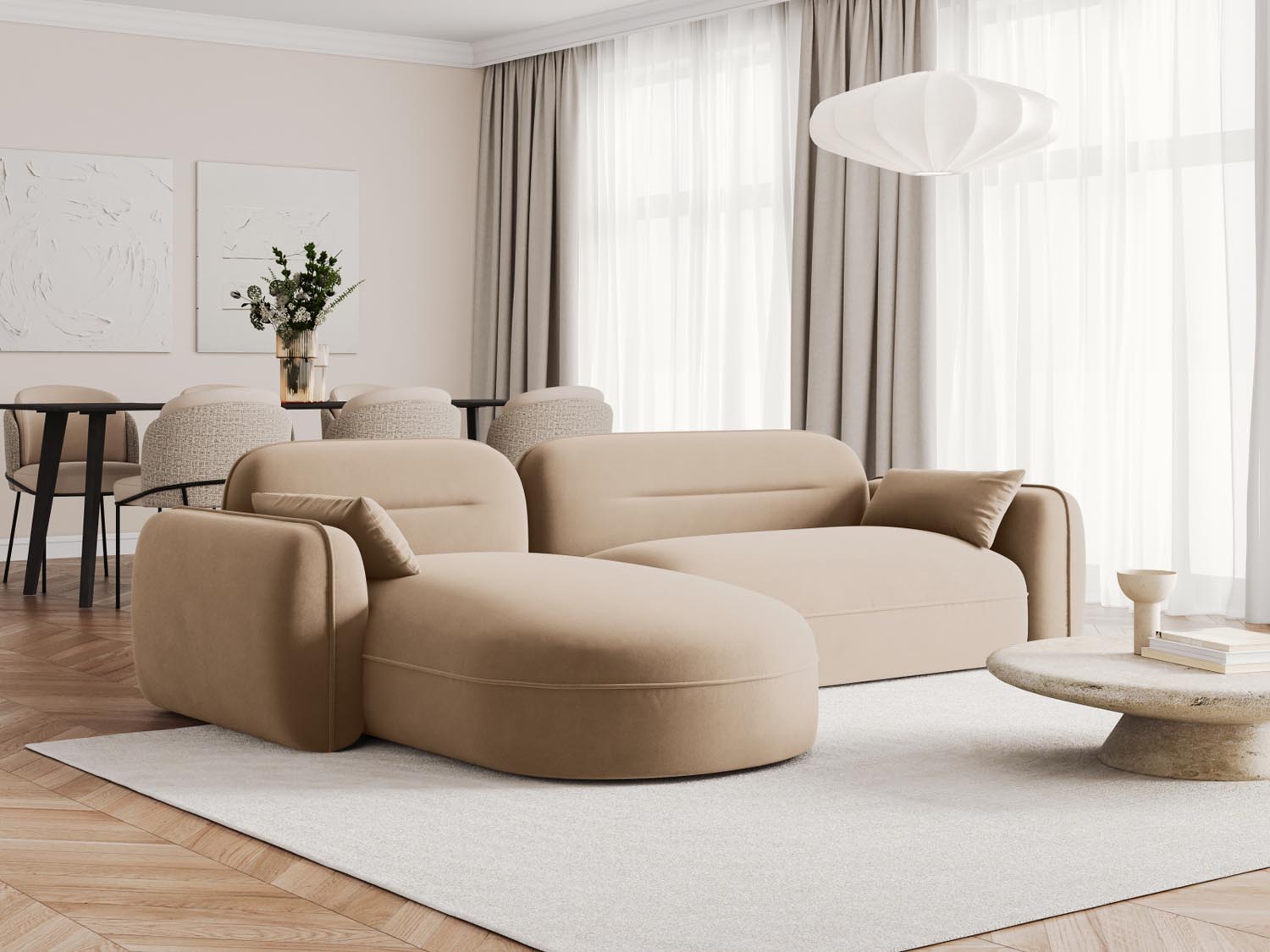Entdecken Sie das Sydney Velour Modular Ecksofa links von Cosmopolitan Design – ein elegantes 4-Sitzer Sofa, das modernen Komfort und stilvolles Design vereint.