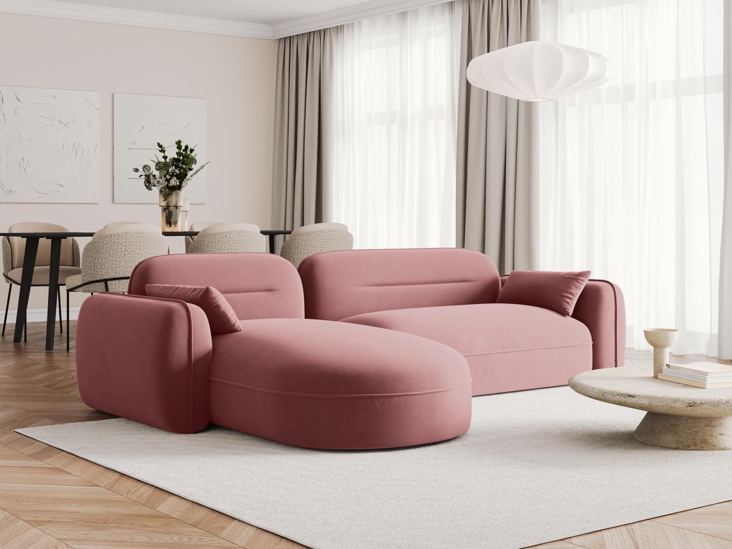 Modulares 4-Sitzer Ecksofa Sydney in luxuriösem Velours, linksseitig, perfekt für moderne und gemütliche Wohnambiente.