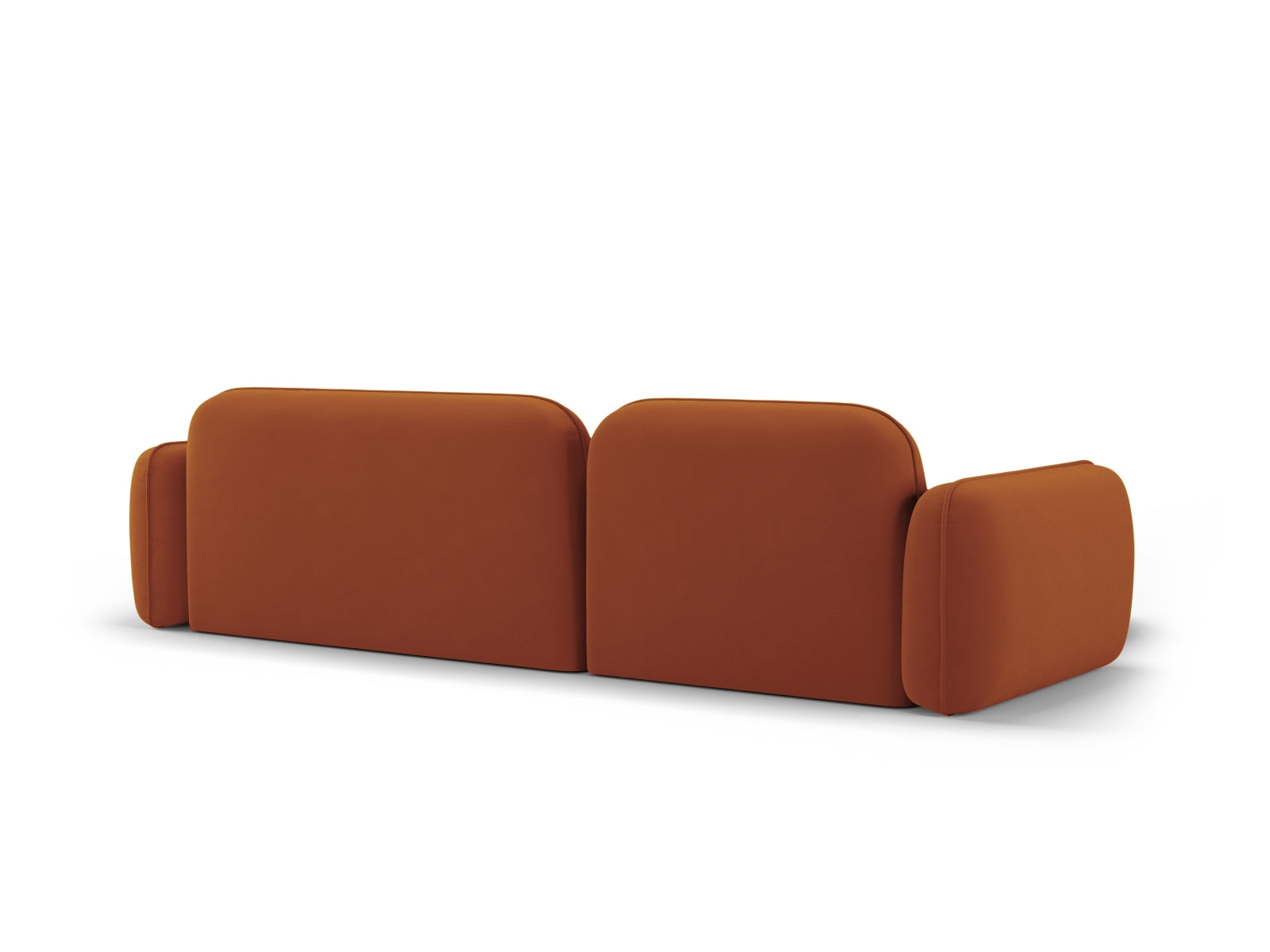 Stylisches, linksseitiges 4-Sitzer Velour Ecksofa Sydney in warmem Terracotta, perfekt für stilvolle Wohnräume und entspannte Abende.
