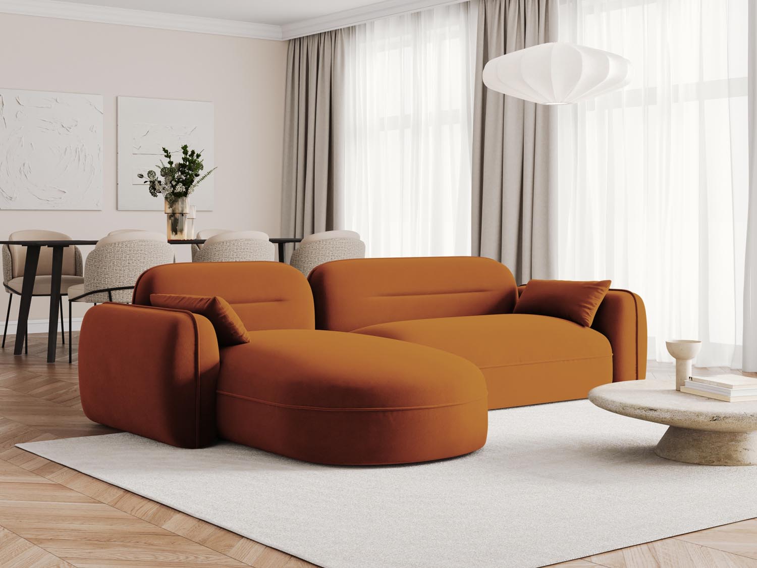 Entdecken Sie das Sydney Velour Modular Ecksofa links von Cosmopolitan Design – ein elegantes 4-Sitzer Sofa, das modernen Komfort und stilvolles Design vereint.