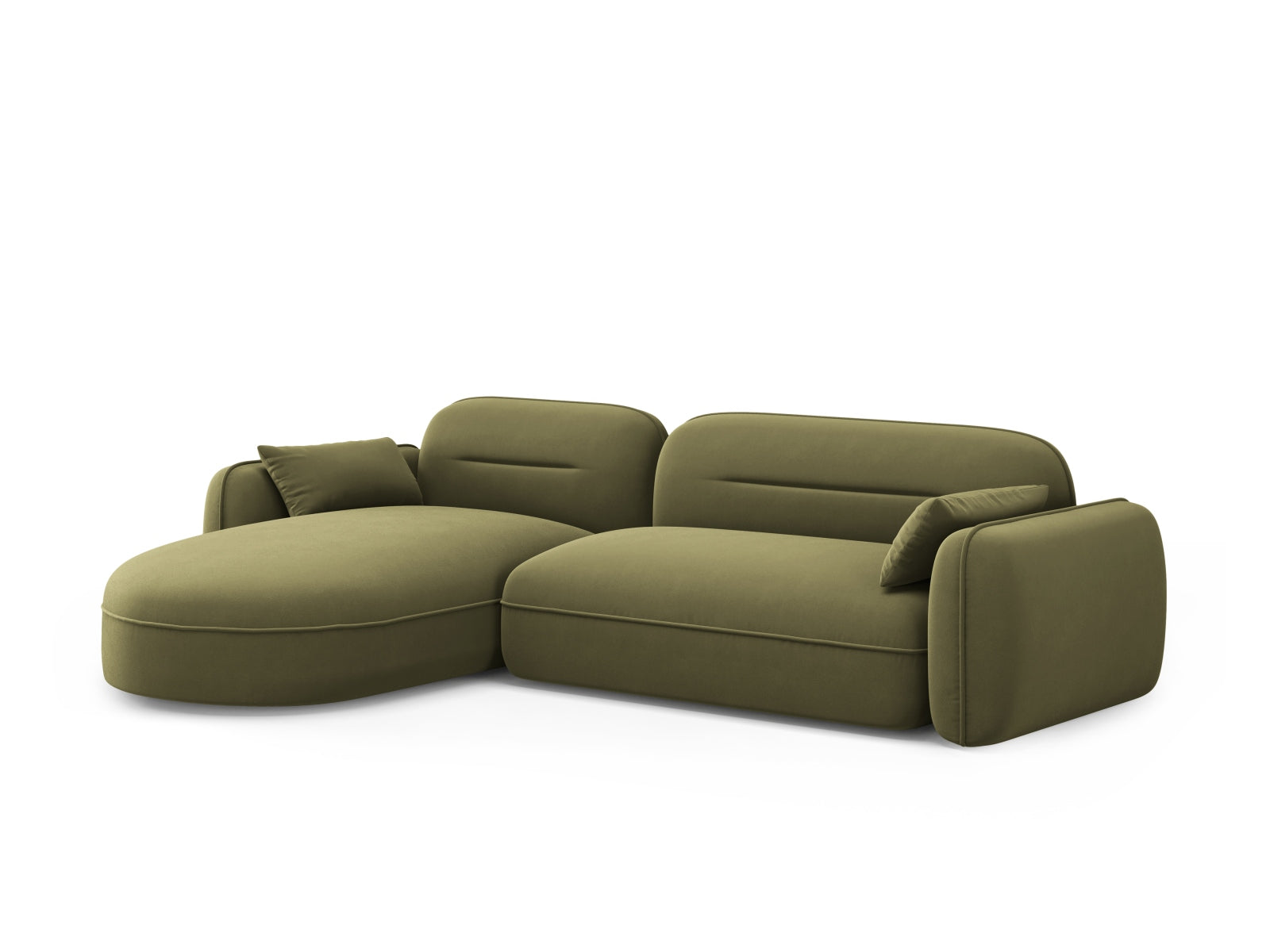 Elegantes, hellgrünes L-Sofa Sydney mit modularer Bauweise, ideal für stilvolle Wohnräume und entspannte Stunden.