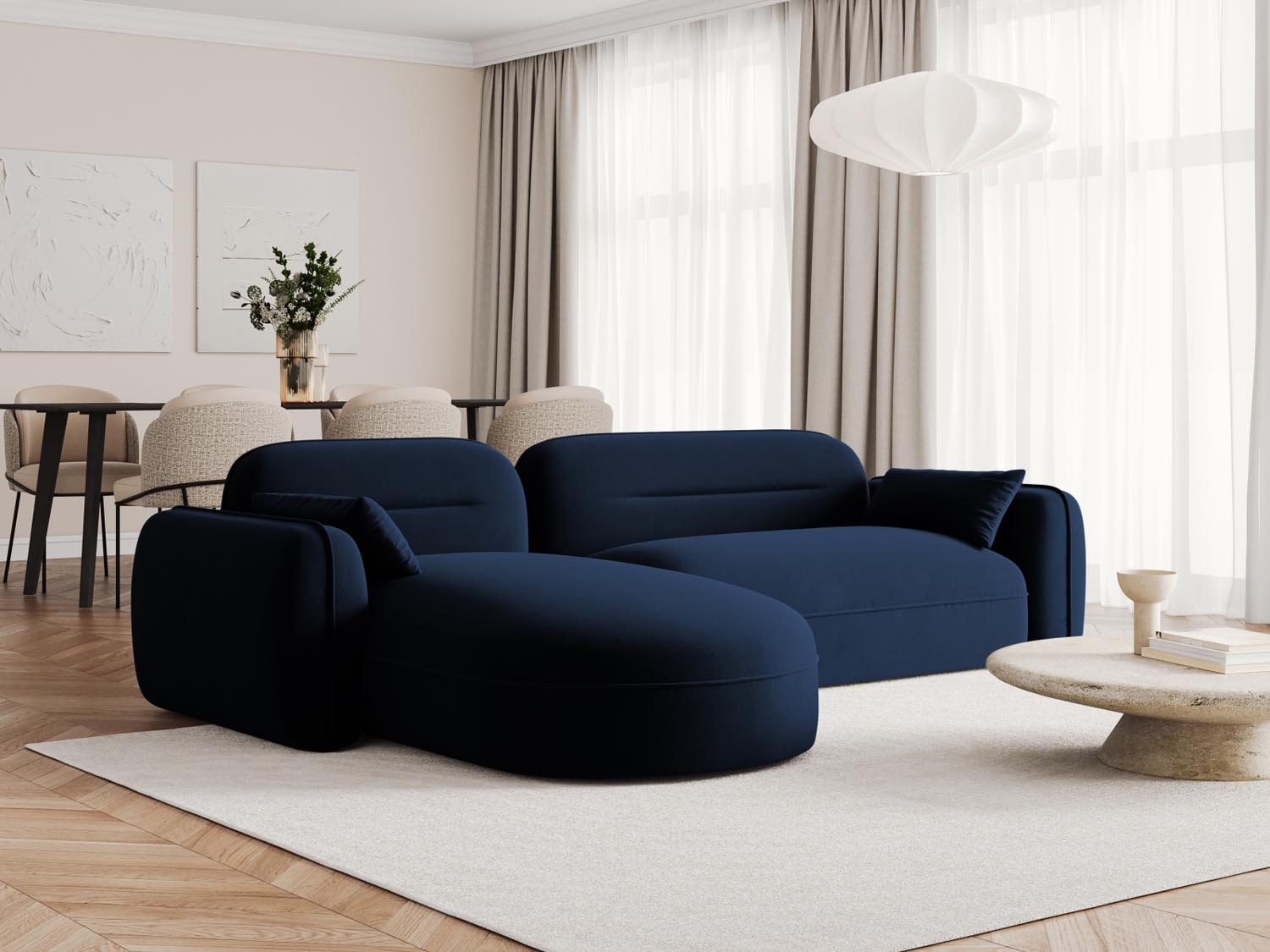 Stylisches, linksseitiges 4-Sitzer Ecksofa Sydney aus luxuriösem Velours, perfekt für moderne Wohnkonzepte und entspannte Stunden.