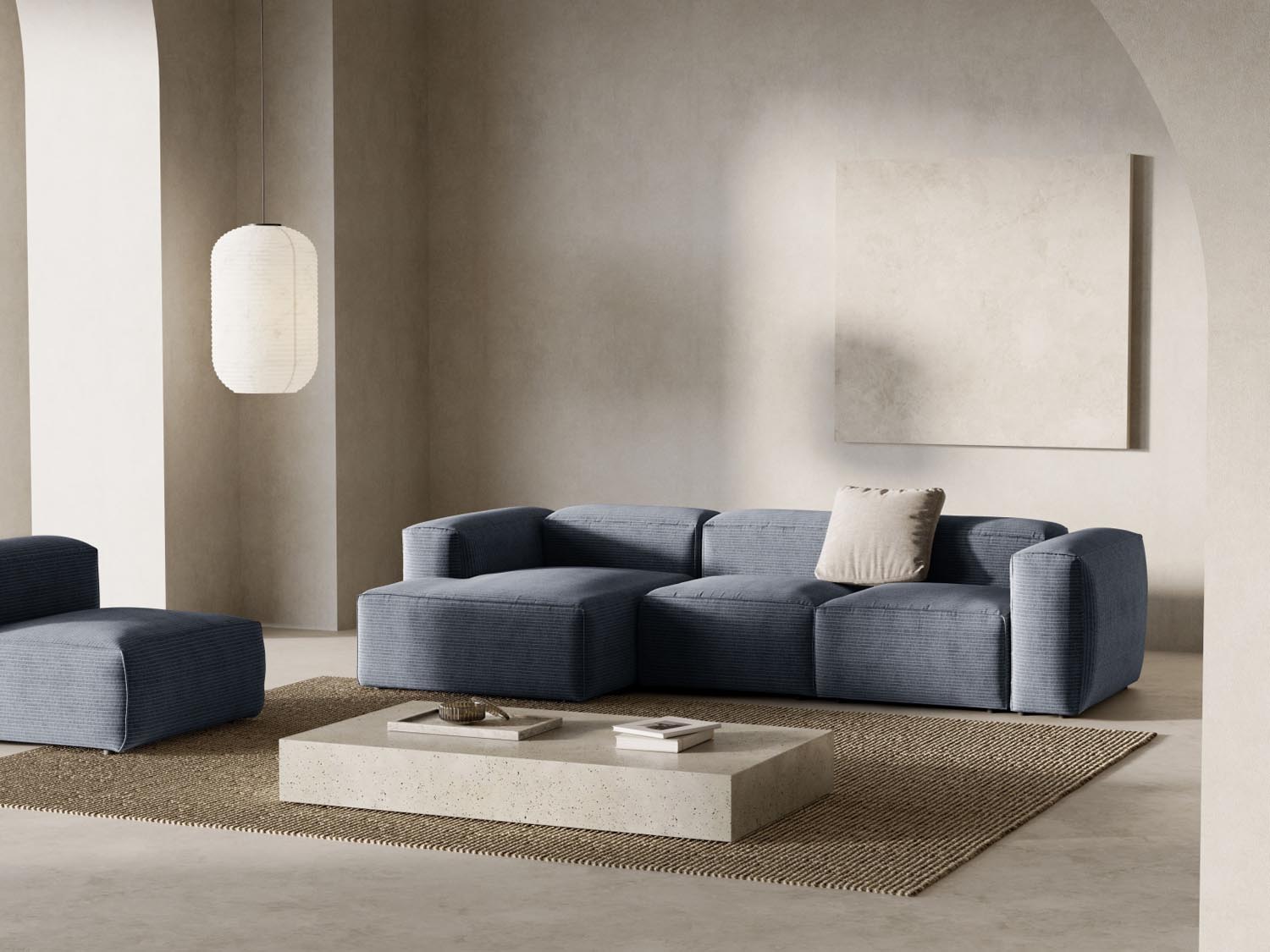 Bergamo Modulares Ecksofa links 3 Sitzer in Muted Blue-Perla präsentiert im Onlineshop von KAQTU Design AG. Ecksofa links ist von Cosmopolitan Design