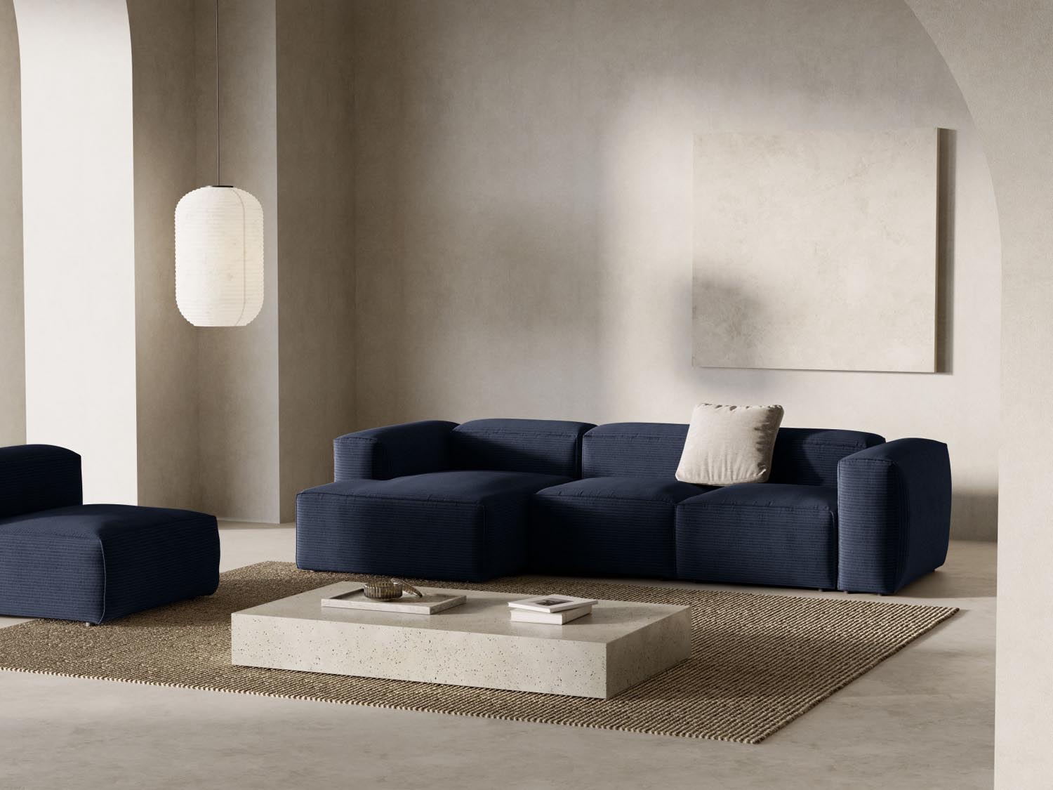 Bergamo Modulares Ecksofa links 3 Sitzer in Navy Blue-Perla präsentiert im Onlineshop von KAQTU Design AG. Ecksofa links ist von Cosmopolitan Design