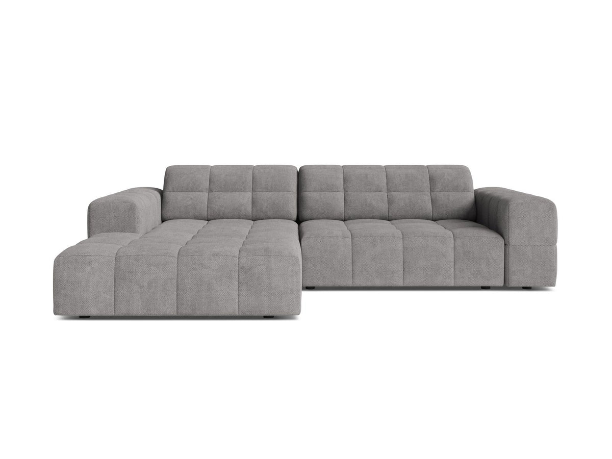 Ecksofa links Chicago in Light Beige-Eden Stoff, Massivholzrahmen mit schwarzen Kunststoffbeinen, Récamiere-Form von Cosmopolitan Design.