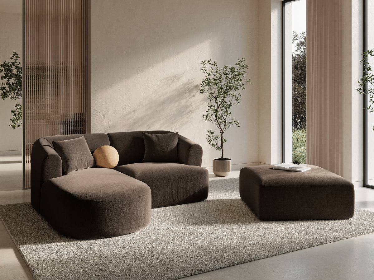 Ecksofa links Campi mit Récamière, Samtbezug und schwarzen niedrigen Beinen