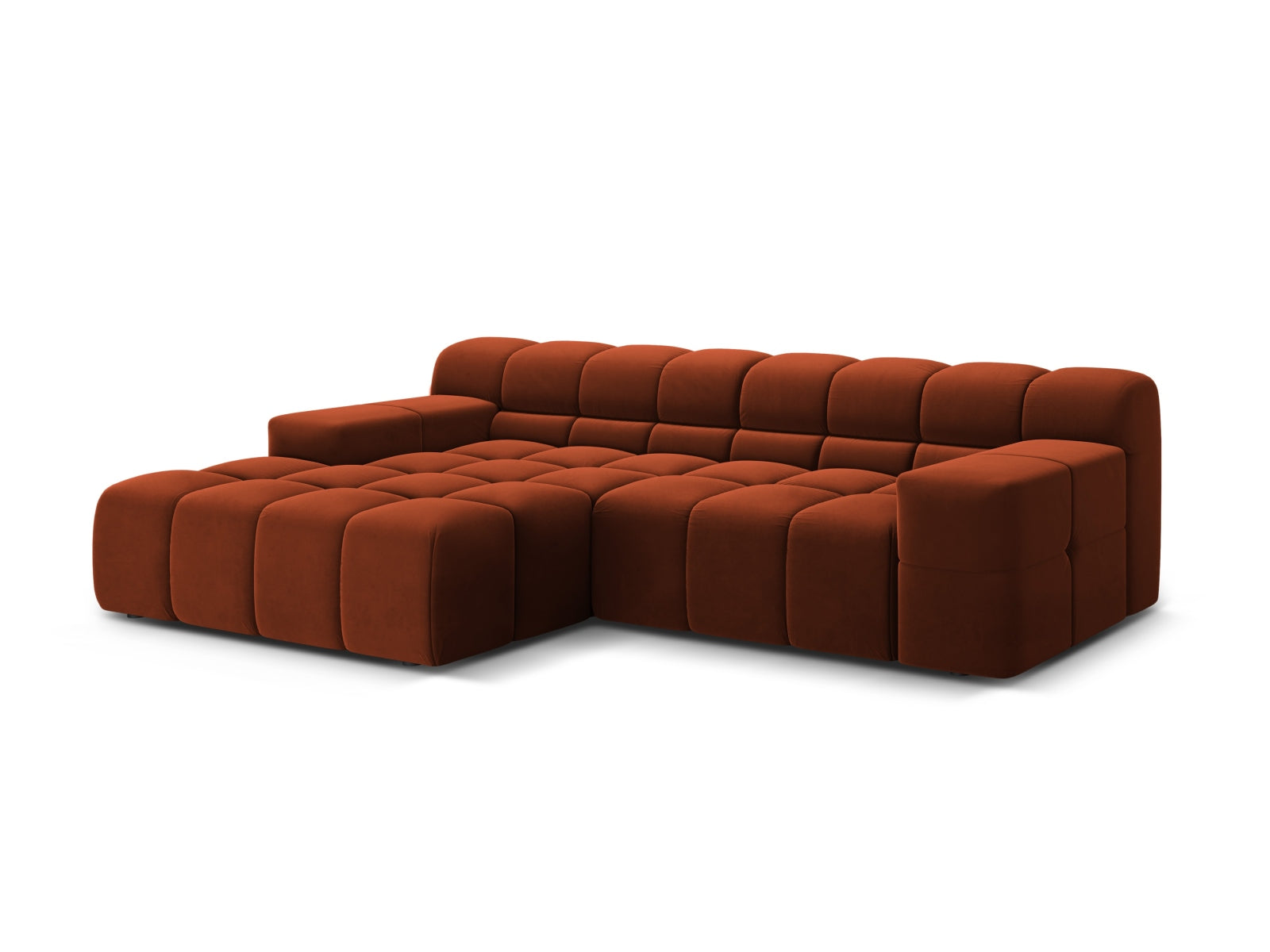 Stylisches 2-Sitzer Ecksofa links Hawaii in elegantem Auburn-Magic Velvet, ideal für moderne Wohnräume und gemütliche Abende.