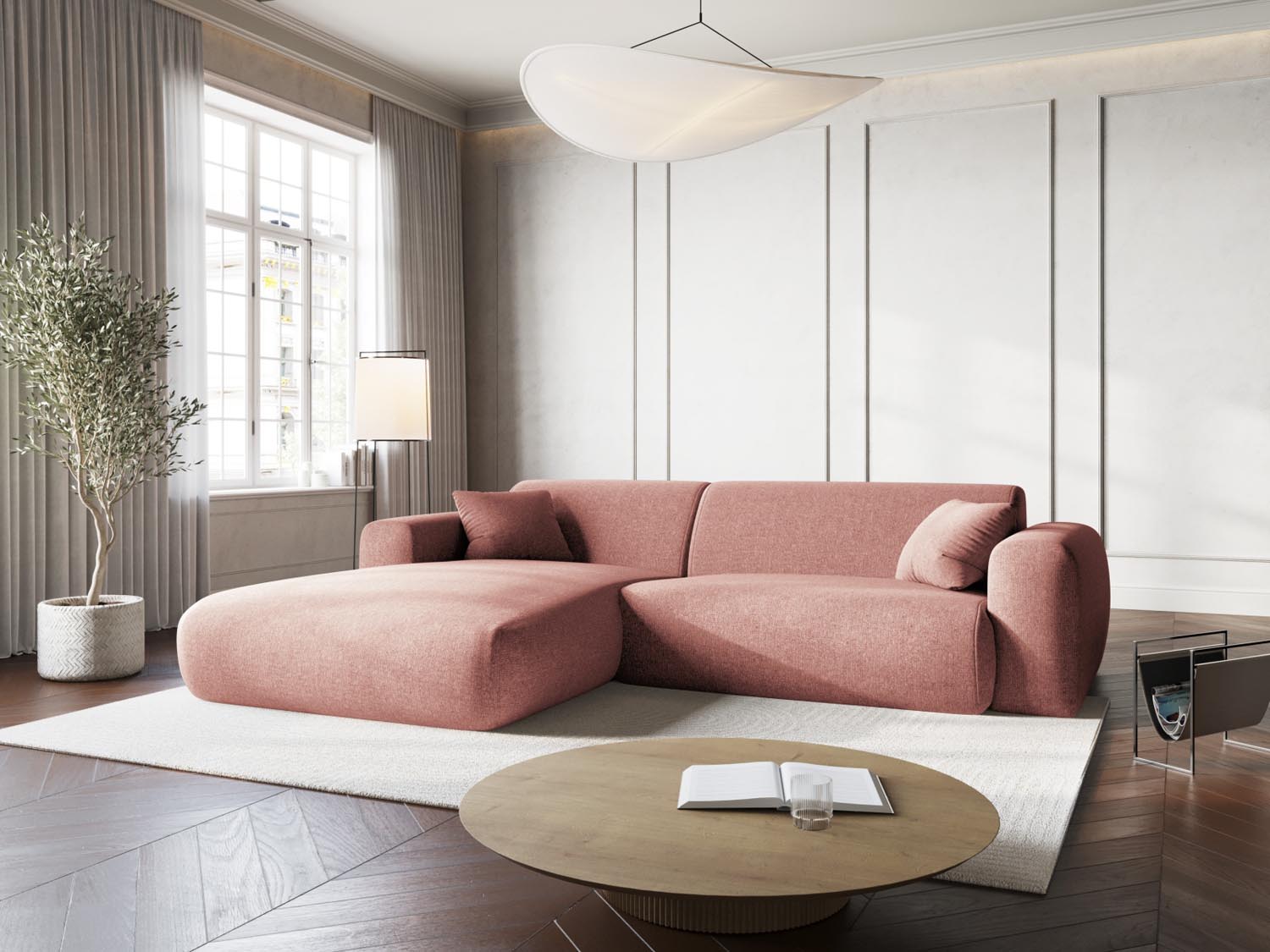 Modernes Nolio Ecksofa links in zartem Rosé, 4-Sitzer mit 170 cm, ideal für gemütliche und stilvolle Wohnräume.