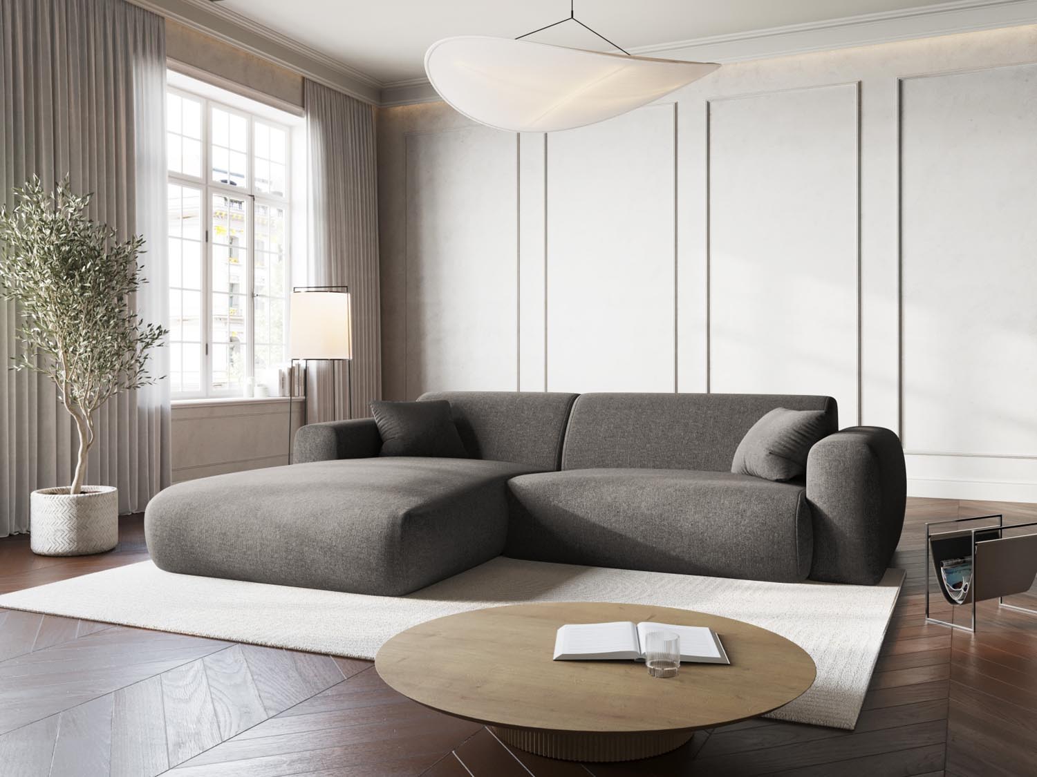 Elegantes Nolio Ecksofa links, 4-Sitzer, 170 cm in stilvollem Grau, ideal für gemütliche und moderne Wohnräume von Cosmopolitan Design.