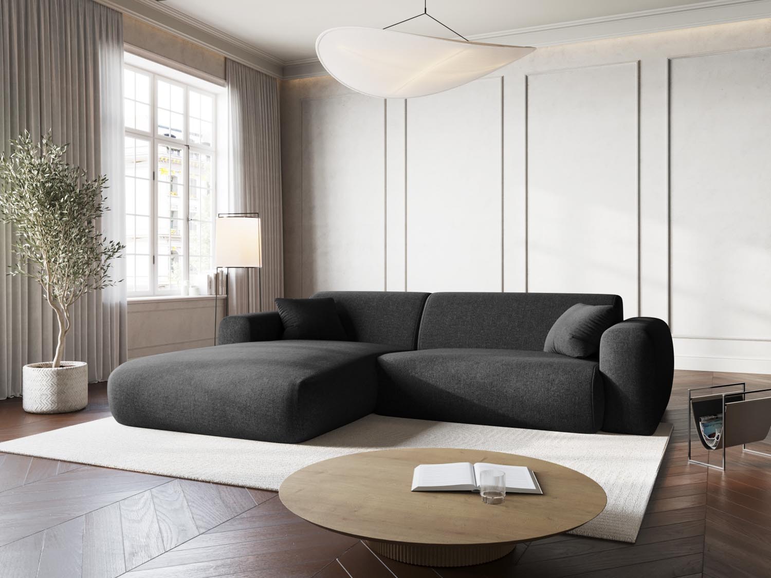 Elegantes Nolio Ecksofa links, 4-Sitzer, 170 cm, in klassischem Schwarz, perfekt für stilvolle Wohnräume und entspannte Stunden.
