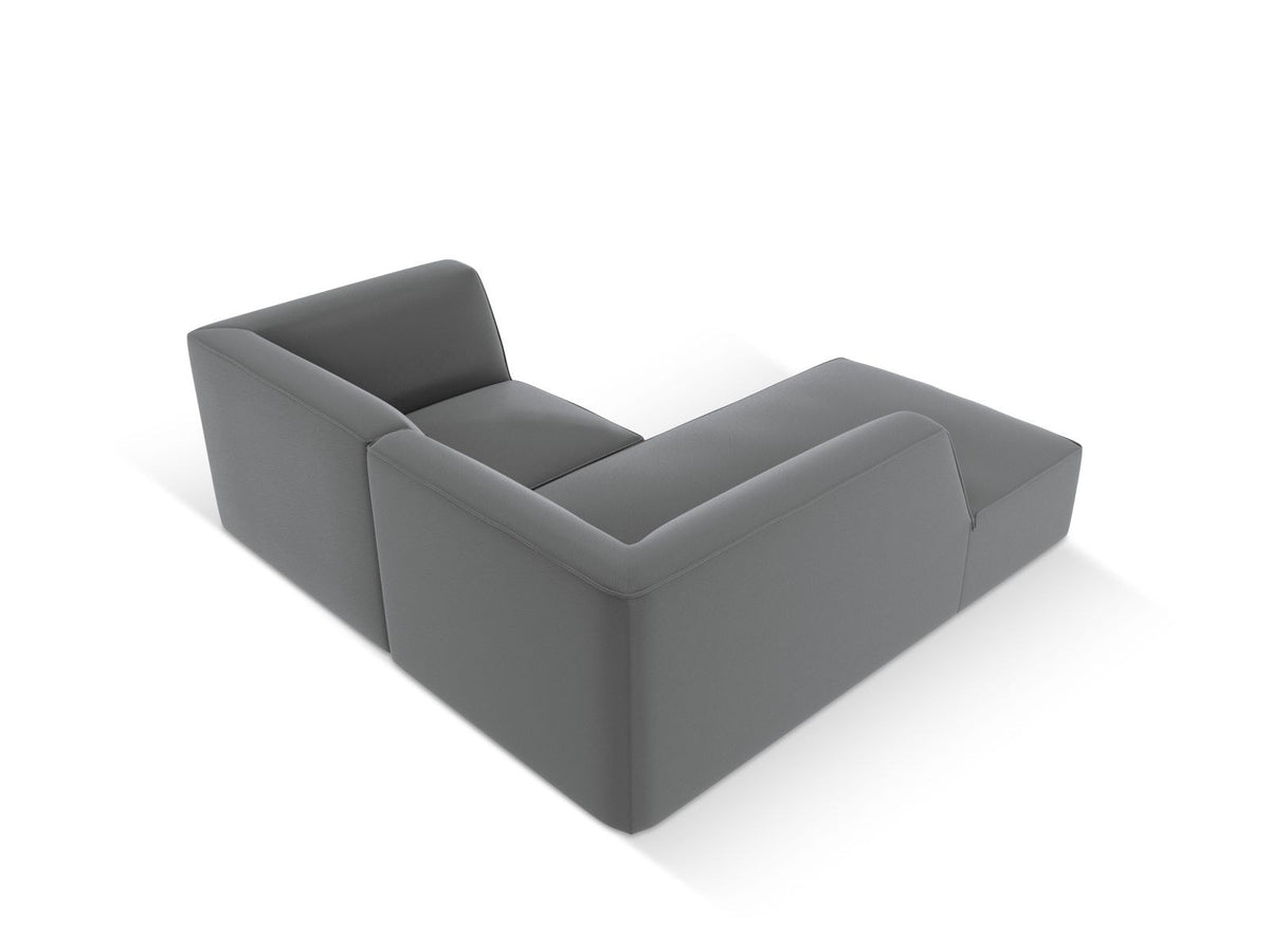 Modulares Ecksofa links Siena in Light Beige-Pacifico mit lederähnlichem Kunstlederbezug, schwarzen Kunststoffbeinen und Récamiere-Form.