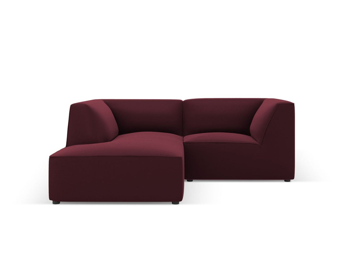 Modulares Ecksofa links Siena in Light Beige-Pacifico mit lederähnlichem Kunstlederbezug, schwarzen Kunststoffbeinen und Récamiere-Form.