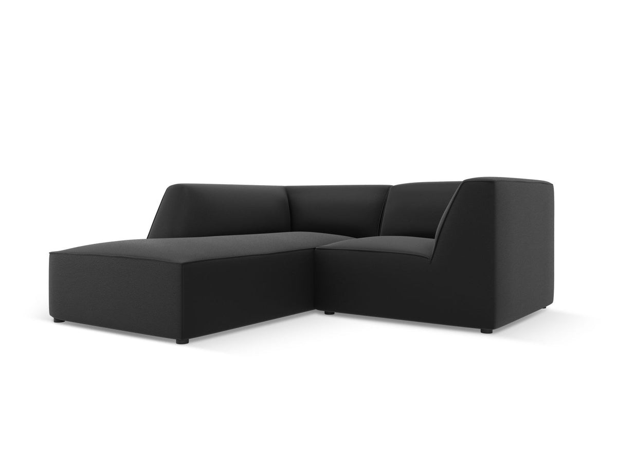 Modulares Ecksofa links Siena in Light Beige-Pacifico mit lederähnlichem Kunstlederbezug, schwarzen Kunststoffbeinen und Récamiere-Form.