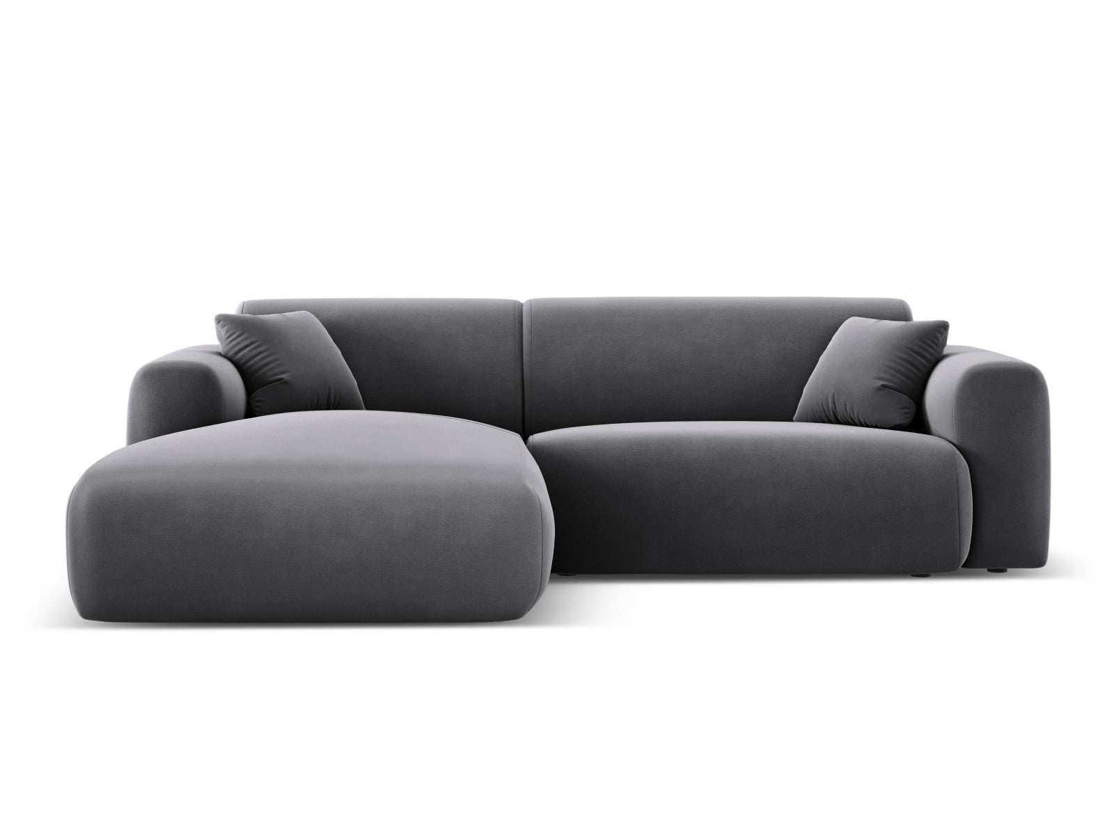 Modernes Nolio Velour Ecksofa links, 4-Sitzer in edlem Dunkelgrau, perfekt für gemütliche und stilvolle Wohnzimmer von Cosmopolitan Design.