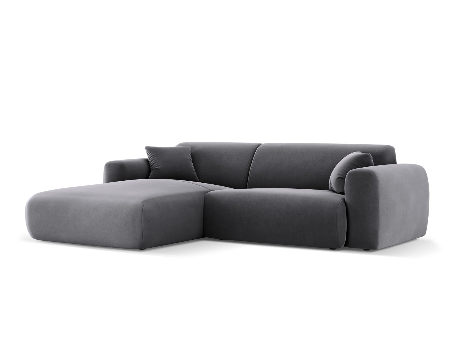 Modernes Nolio Velour Ecksofa links, 4-Sitzer in edlem Dunkelgrau, perfekt für gemütliche und stilvolle Wohnzimmer von Cosmopolitan Design.