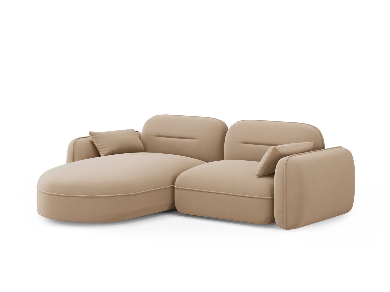 Modulares Sydney Velour Ecksofa in Sand-Casino, linksseitig, bietet modernen Komfort und stilvolles Design für jedes Wohnzimmer.