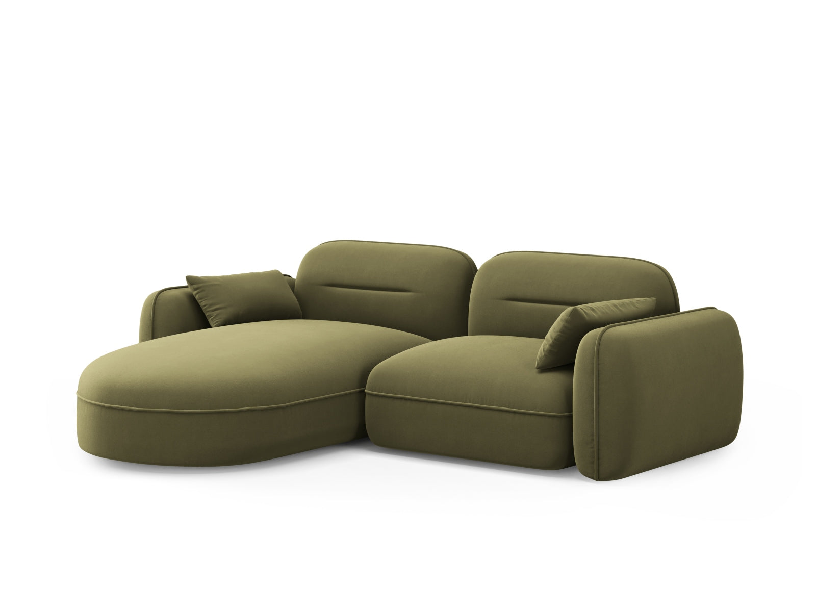 Modulares Sydney Velour Ecksofa in zartem Hellgrün, perfekt für moderne Wohnkonzepte. Bequem und anpassbar für jeden Raum.