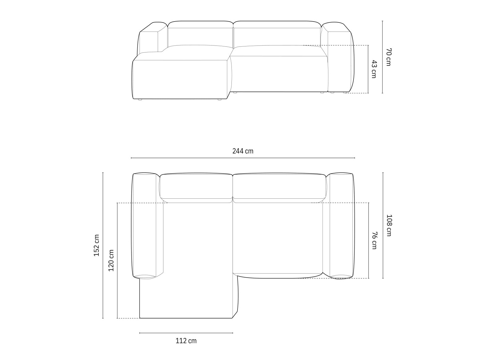Bergamo Modulares Ecksofa links 2 Sitzer in Ivory-Perla präsentiert im Onlineshop von KAQTU Design AG. Ecksofa links ist von Cosmopolitan Design