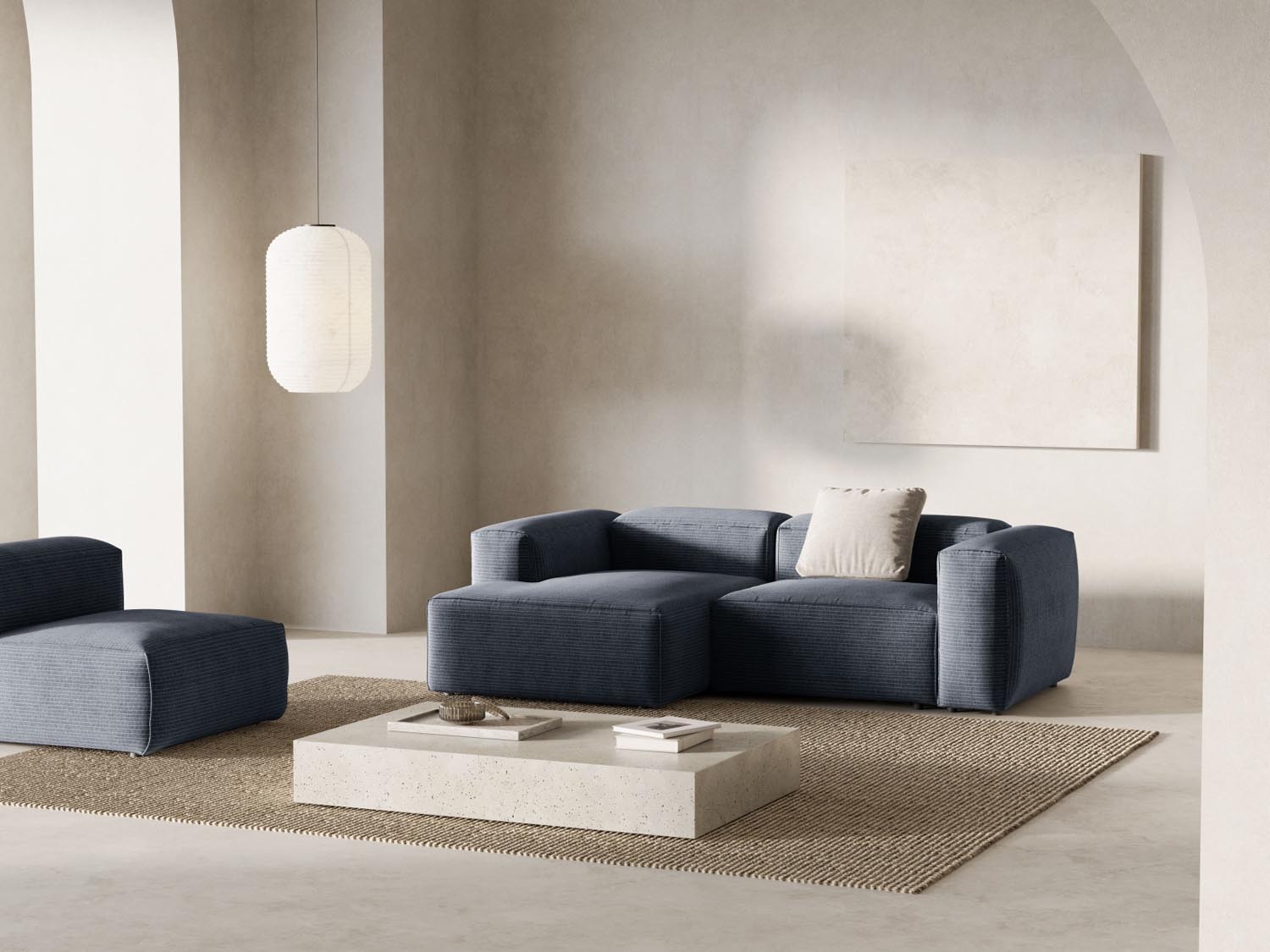 Bergamo Modulares Ecksofa links 2 Sitzer in Muted Blue-Perla präsentiert im Onlineshop von KAQTU Design AG. Ecksofa links ist von Cosmopolitan Design