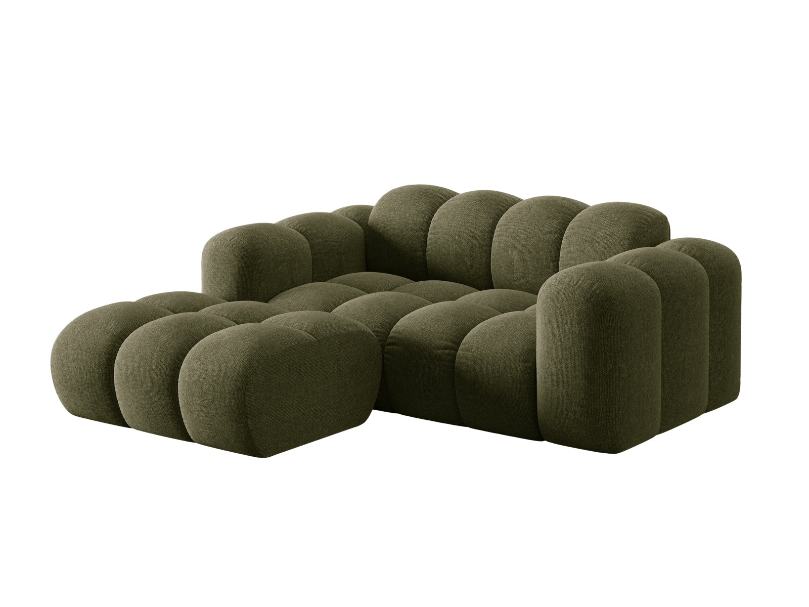 Stylisches 2-Sitzer Ecksofa Treno in der Farbe Green-Eden, ideal für moderne Wohnräume, präsentiert von Cosmopolitan Design.