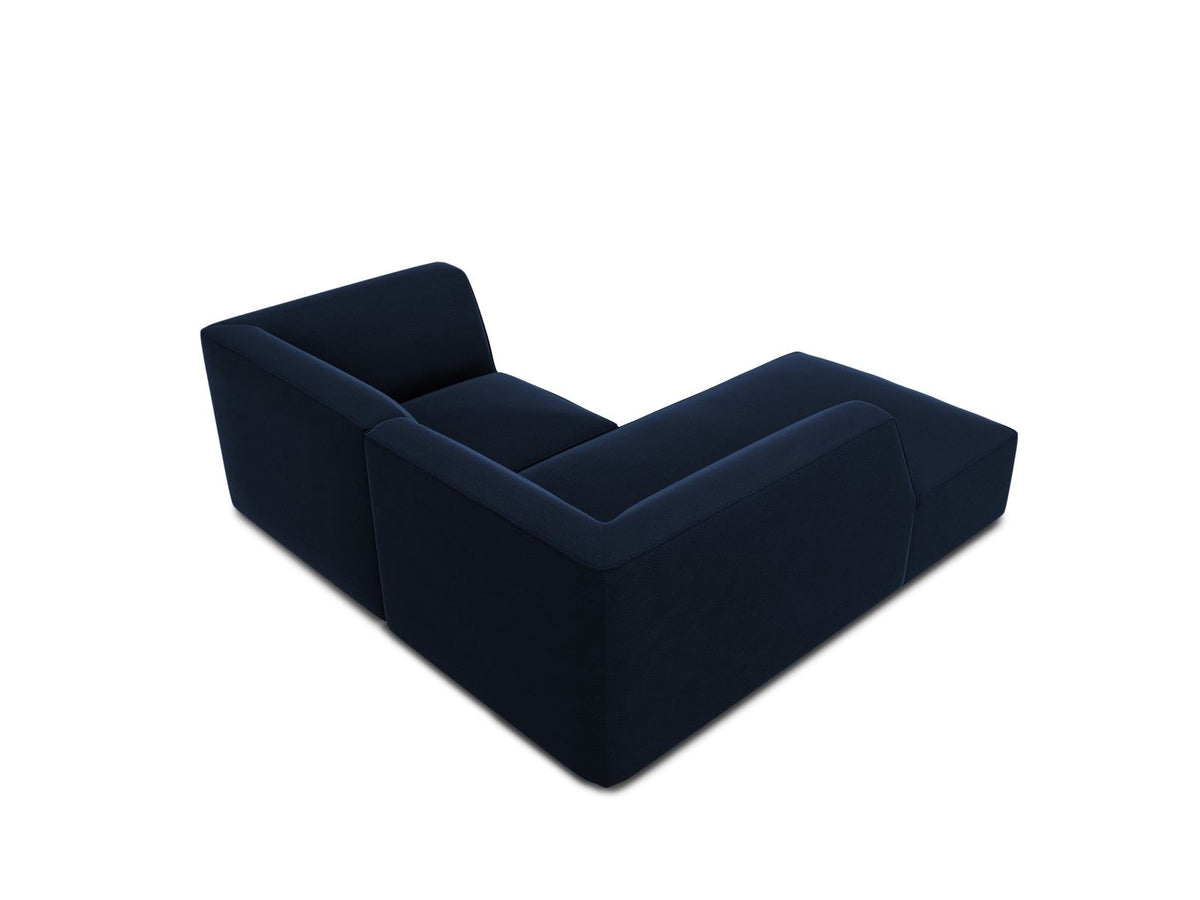 Modulares Ecksofa in Beige-Samt mit Récamiere links, Massivholzrahmen, schwarzen Kunststoffbeinen und weicher Samtpolsterung.