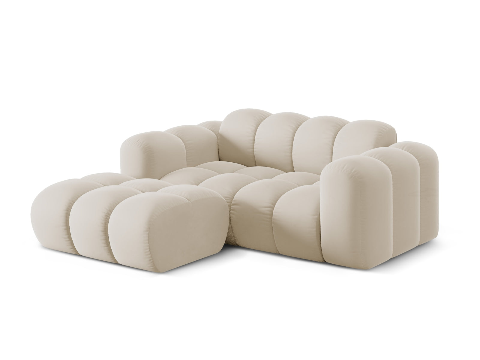 Stylisches 2-Sitzer Ecksofa Treno in elegantem Dunkelbeige, ideal für moderne Wohnräume, präsentiert von Cosmopolitan Design.