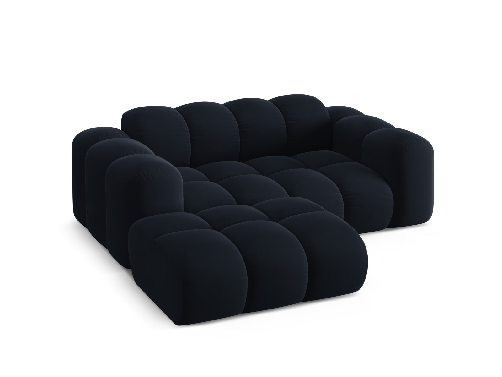 Elegantes 2-Sitzer Ecksofa Treno in edlem Blau, ideal für stilvolle Wohnräume und entspannte Stunden, erhältlich bei Cosmopolitan Design.