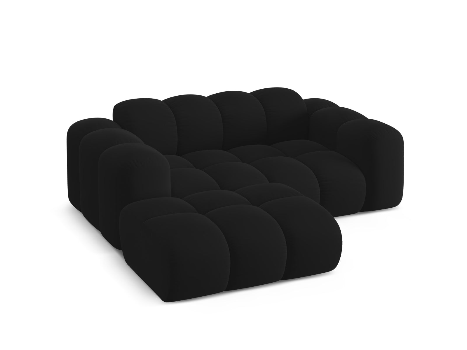 Modernes 2-Sitzer Ecksofa Treno in Black-Bluvel, ideal für gemütliche Wohnräume, erhältlich bei Cosmopolitan Design.
