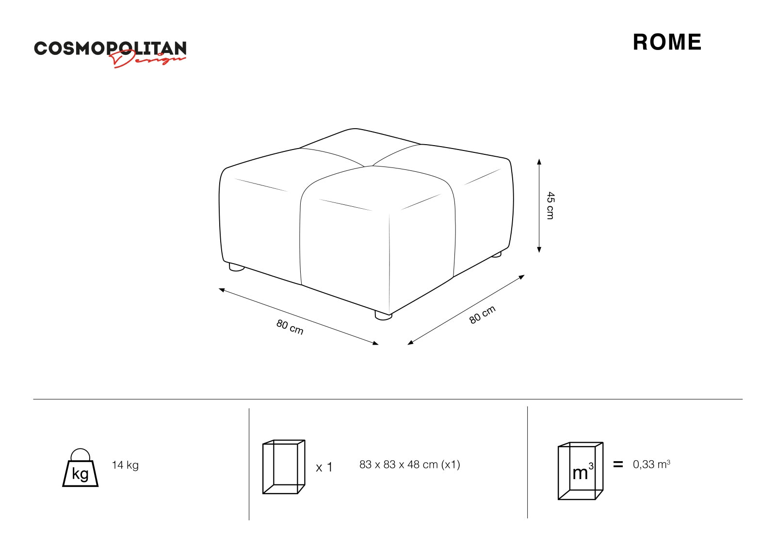 Rome Sitting Module 2x2 1 Sitzer in Light Grey-Babel präsentiert im Onlineshop von KAQTU Design AG. Modulares Sofa ist von Cosmopolitan Design