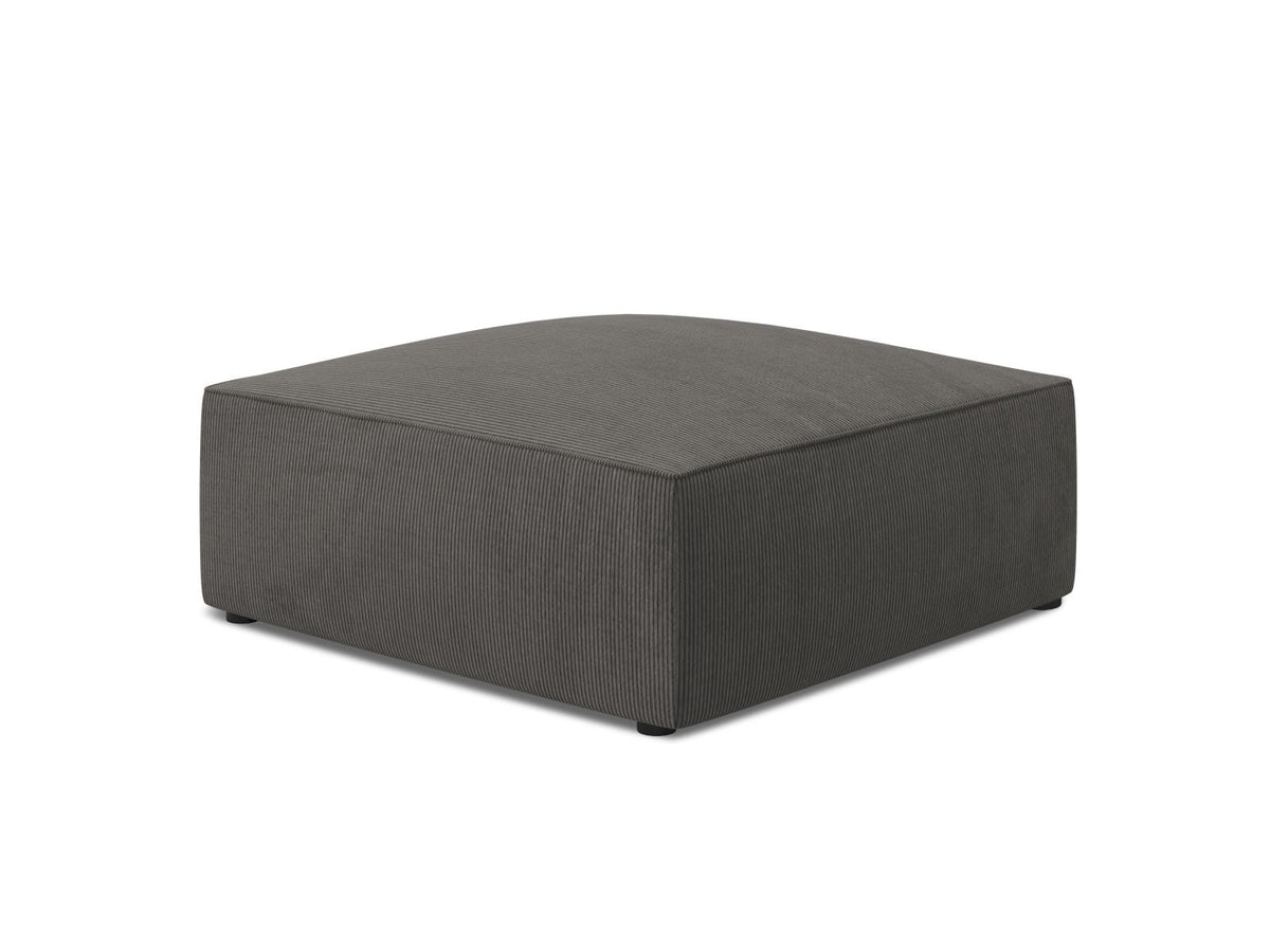 Runder Pouf mit hellblauem Cordstoff-Bezug, schwarzen Kunststoffbeinen und Massivholzrahmen, Modell Siena von Cosmopolitan Design.