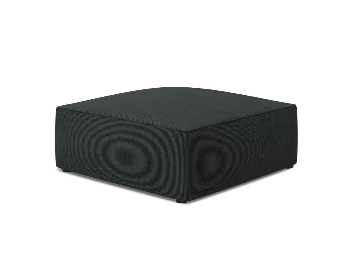 Runder Pouf mit hellblauem Cordstoff-Bezug, schwarzen Kunststoffbeinen und Massivholzrahmen, Modell Siena von Cosmopolitan Design.