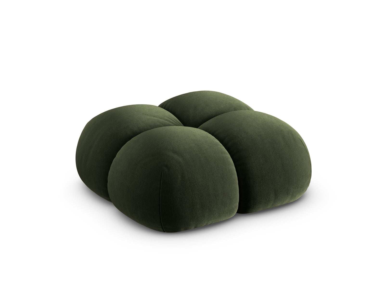 Stilvoller Loretto Velour Pouf in tiefem Grün, 90 cm Durchmesser, perfekt für moderne Interiors und als bequeme Sitzgelegenheit.
