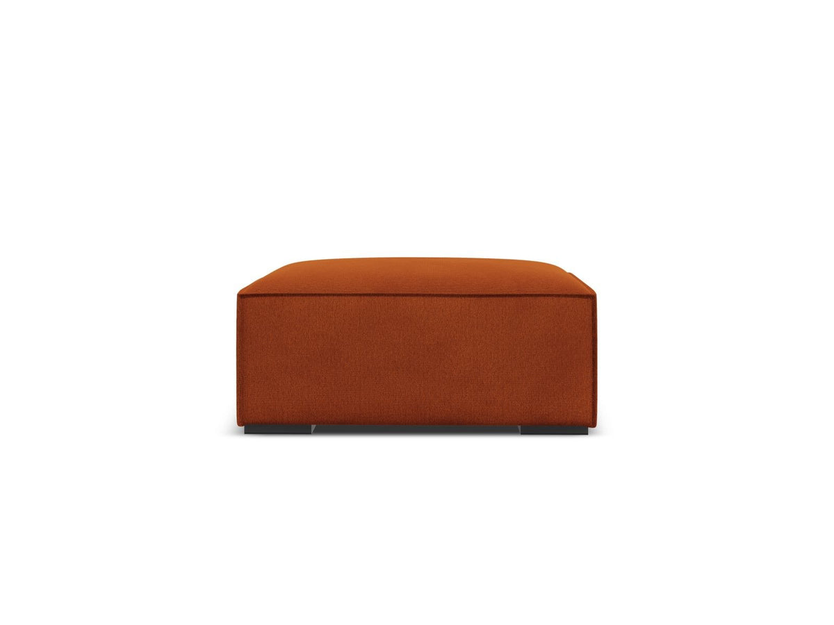 Runder Pouf Turin in Light Beige-Rosario mit Chenille-Bezug, Massivholzrahmen aus Kiefer und Beinen aus schwarzem Buchenholz, Masse 100x100x39cm.