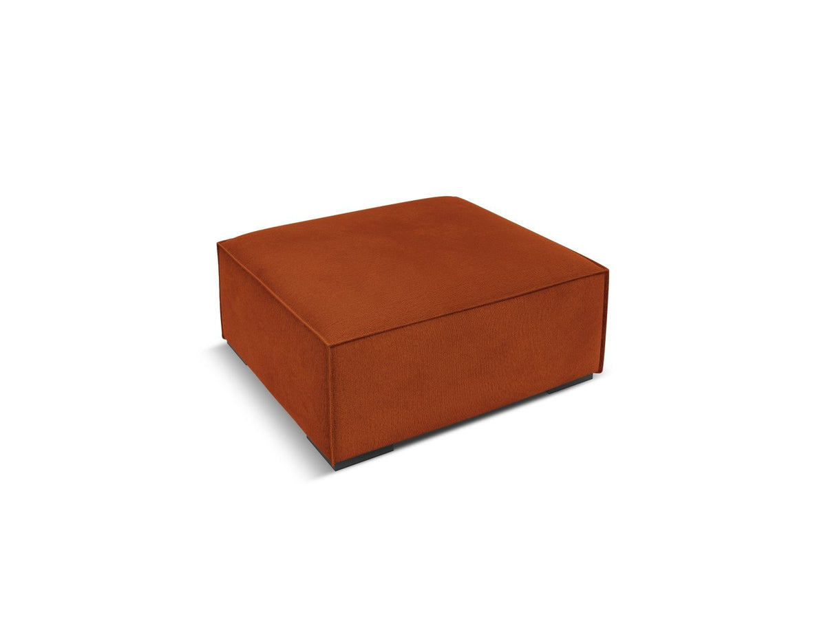 Runder Pouf Turin in Light Beige-Rosario mit Chenille-Bezug, Massivholzrahmen aus Kiefer und Beinen aus schwarzem Buchenholz, Masse 100x100x39cm.