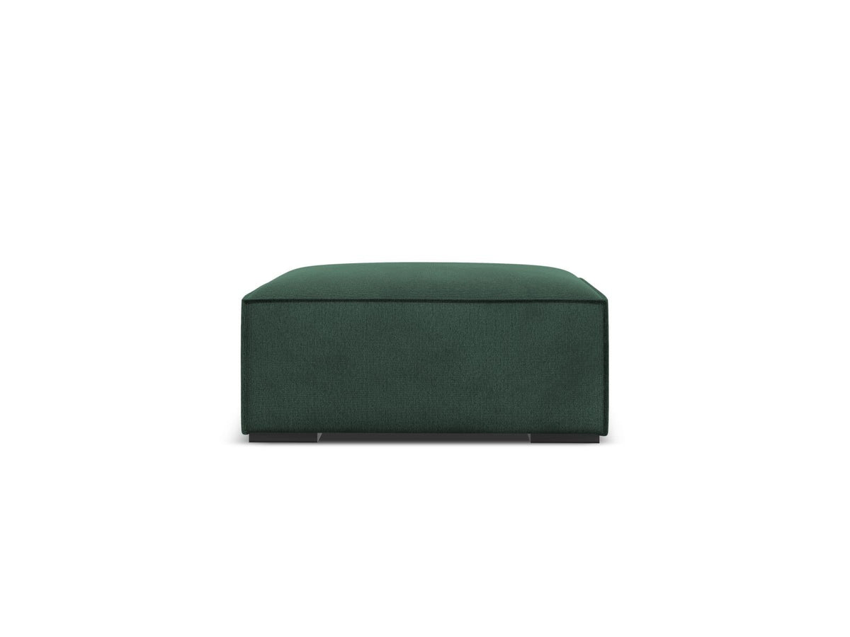 Runder Pouf Turin in Light Beige-Rosario mit Chenille-Bezug, Massivholzrahmen aus Kiefer und Beinen aus schwarzem Buchenholz, Masse 100x100x39cm.