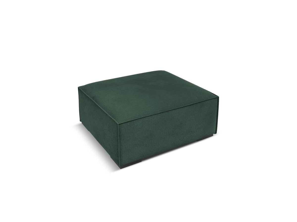 Runder Pouf Turin in Light Beige-Rosario mit Chenille-Bezug, Massivholzrahmen aus Kiefer und Beinen aus schwarzem Buchenholz, Masse 100x100x39cm.